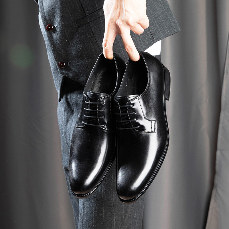 Men's Leather Shoes Breathable Lace Up Hand-rub Color foto 3