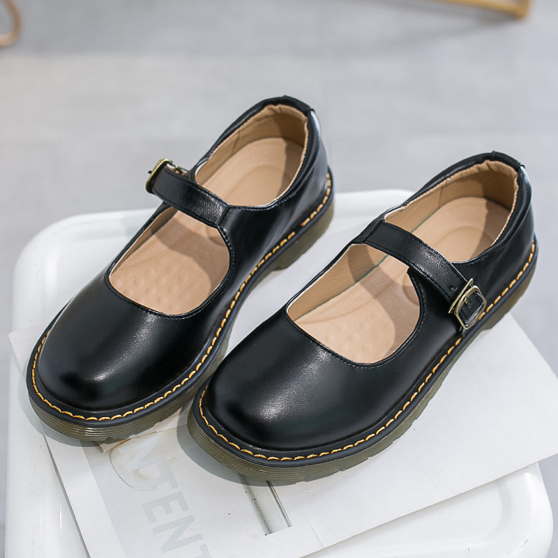 Women's Solid Color Round Head Low-cut Flat Retro Shoes foto 2