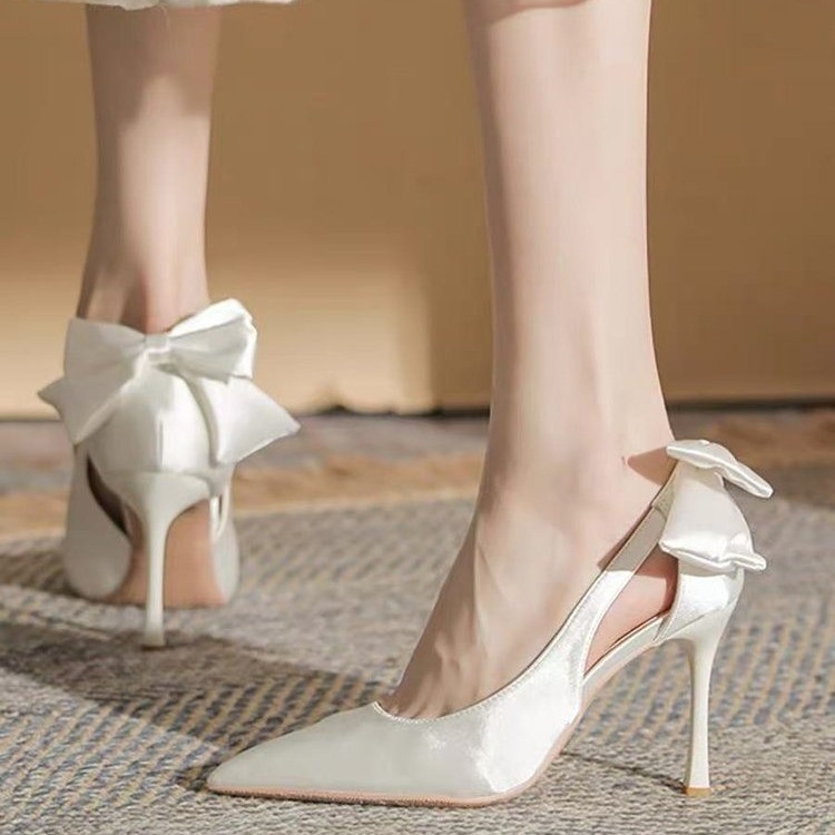 New Wedding Shoes Bridal Shoes Bow Satin Bridesmaid Shoes foto 2