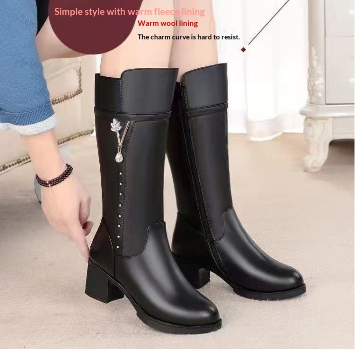 Womens Fleece-Lined Tall Boots In Soft Leather With Wool Lining And Zipper For Warmth foto 5