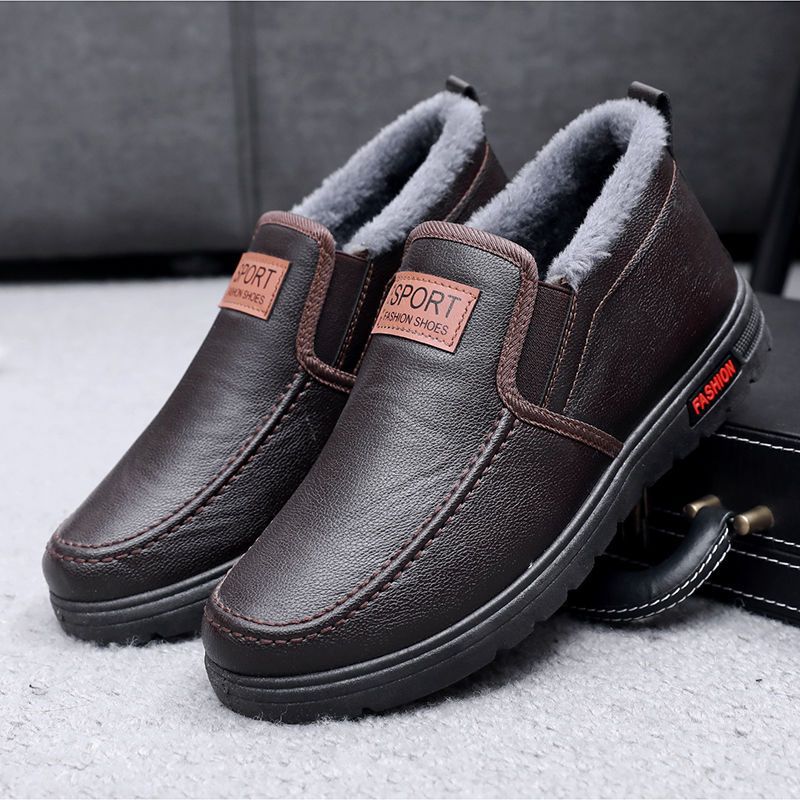 Thickened Waterproof Cotton Shoes For Elderly Fleece-lined Casual Leather Shoes foto 3
