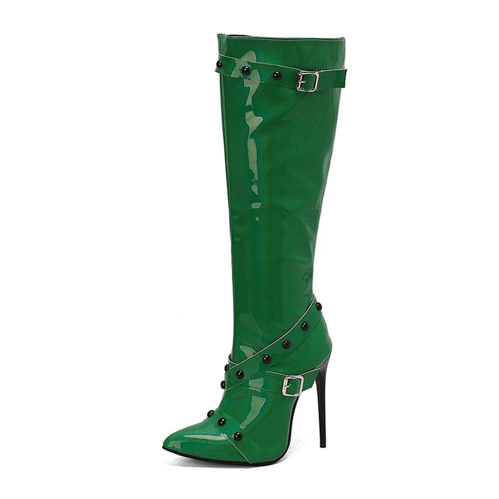 Womens Stiletto Heel Rivet Long Boots foto 5