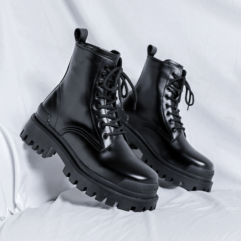 Youth High-top Round Head Mid-calf Thick Bottom Mid Heel Martin Boots foto 2