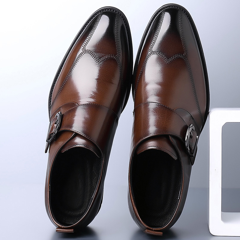 Casual Men's Buckle Color-changing Embroidered Leather Shoes foto 5
