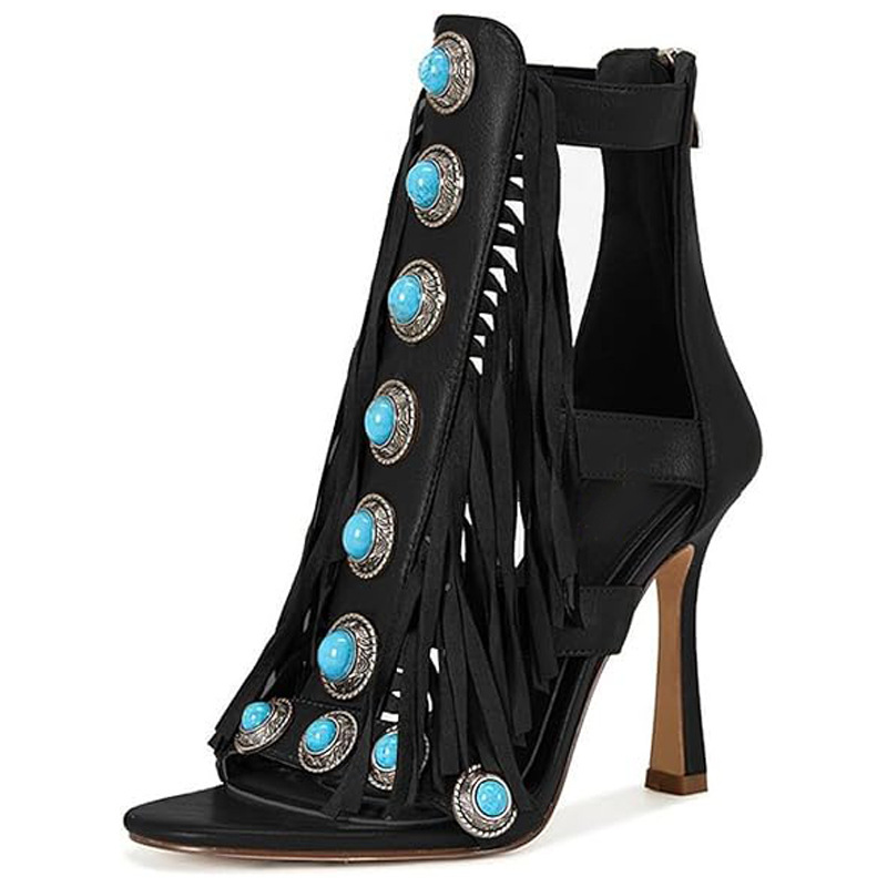 Women's Zipper Round Toe Hollow Tassel Sandals foto 2