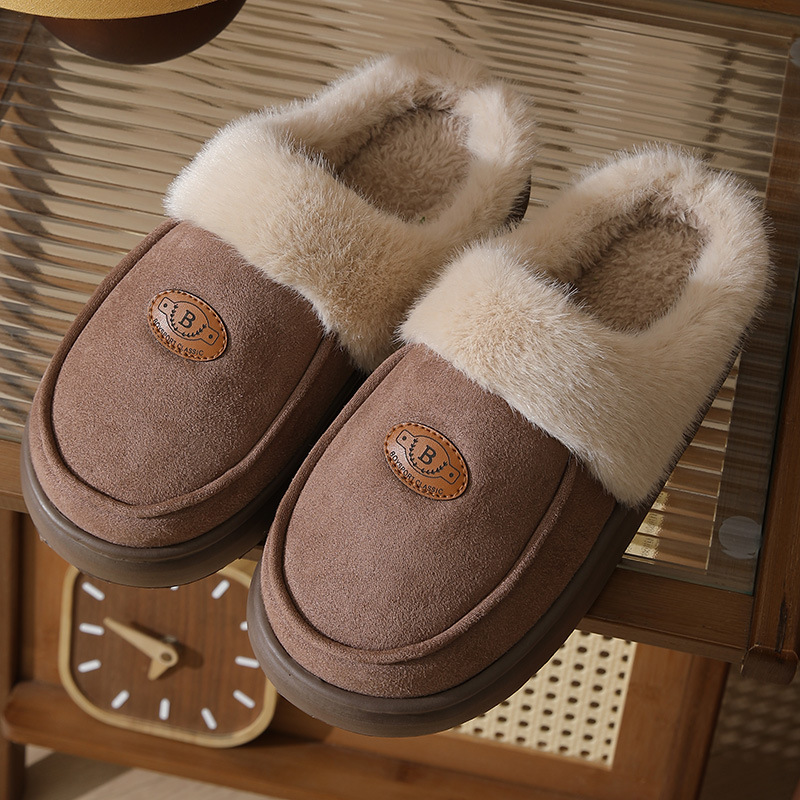 Winter Plush Slippers For Men Casual All-match Warm Suede House Shoes Indoor Non-slip Floor Bedroom Slipper foto 3