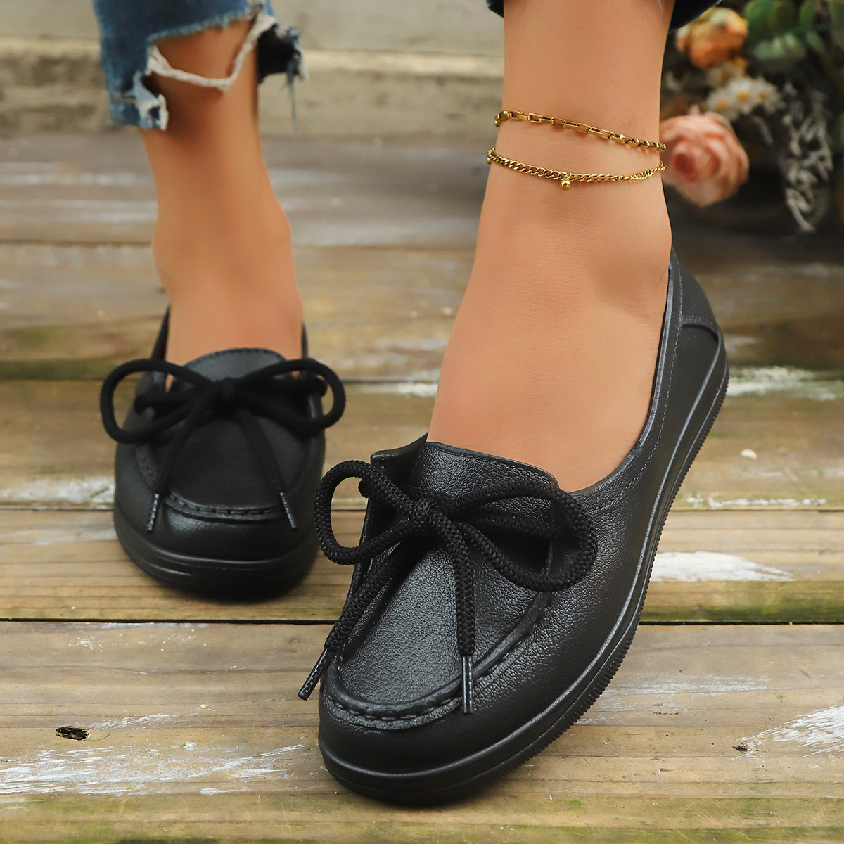Genuine Leather Soft-Soled Slip-On Loafers Flat Shoes For Middle-Aged And Elderly Women foto 2