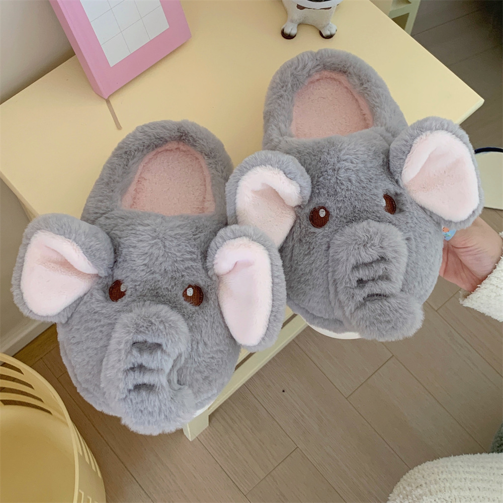 Creative Three-dimensional Elephant Winter Cotton Slippers Female Plush Warm foto 2