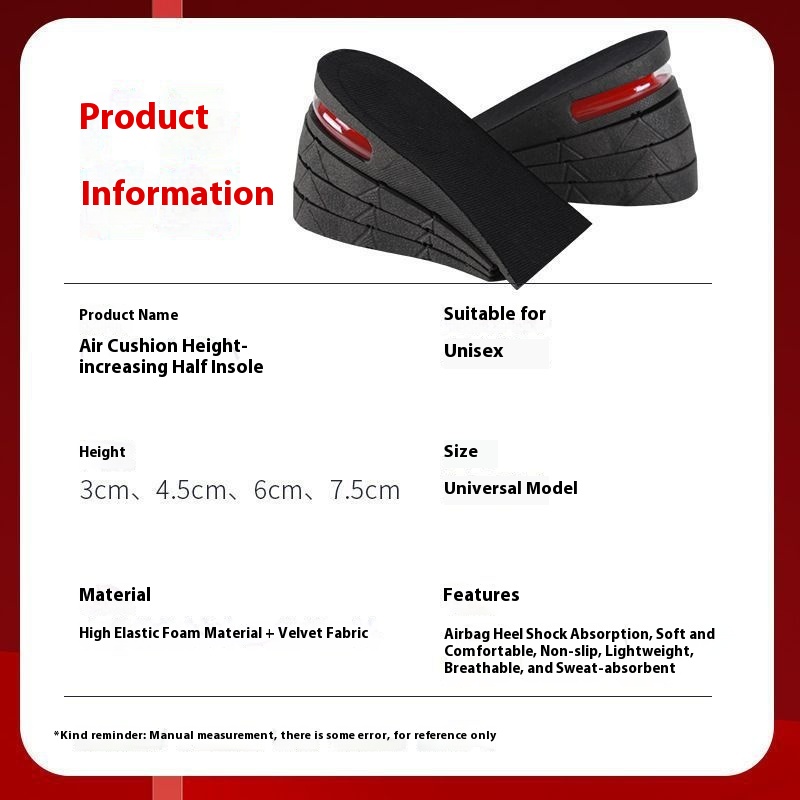 Height Increasing Insole For Women Invisible Comfortable Height Increasing Insole Men Sweat Absorbent foto 3