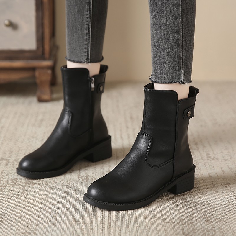 Women's Low Heel Round Toe Boots Side Zip Short Boots foto 5