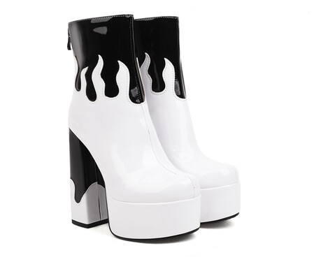 Womens Patent Leather Colorblock Ankle Boots foto 4