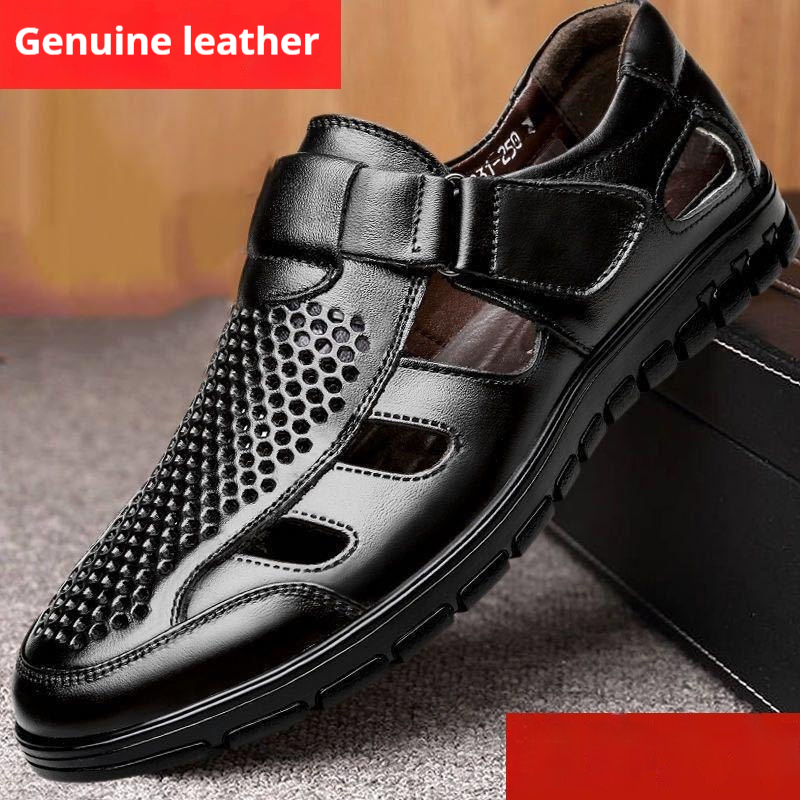 Men's Business Casual Hollow Work With Holes Leather Sandals foto 3