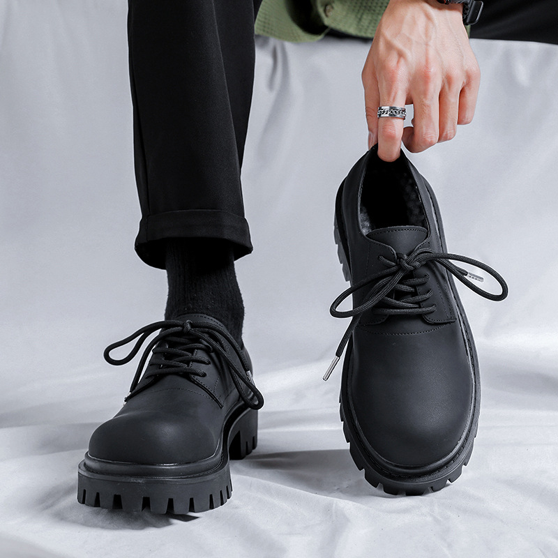 Retro Big Thick Bottom Round Toe Men's Small Leather Shoes foto 5