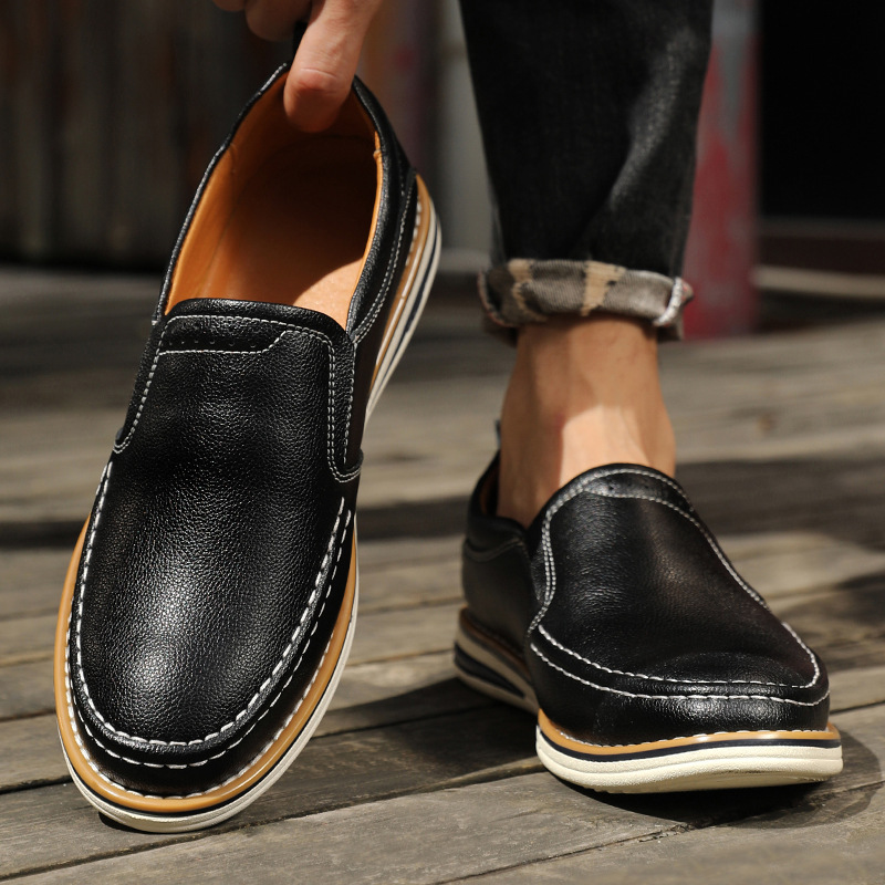 Hand-sewn Casual Leather Slip-on Bean Shoes foto 2