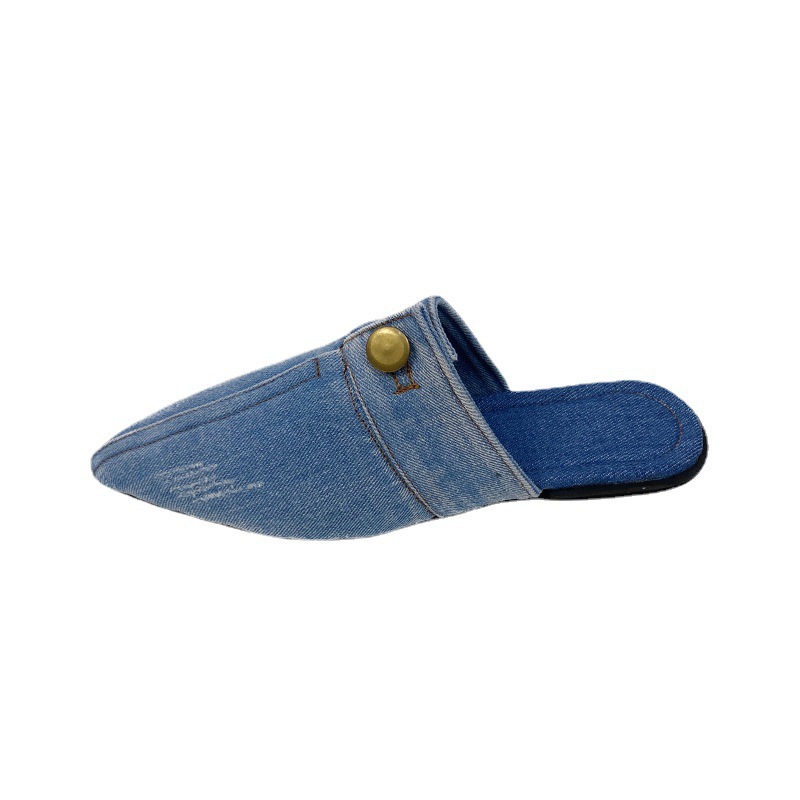 European And American Washed Denim Flat Closed Toe Slippers Women foto 2