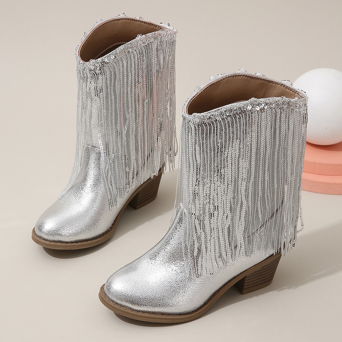 Western-style Runway Chic Chunky-heeled Fringed Ankle Boots foto 4