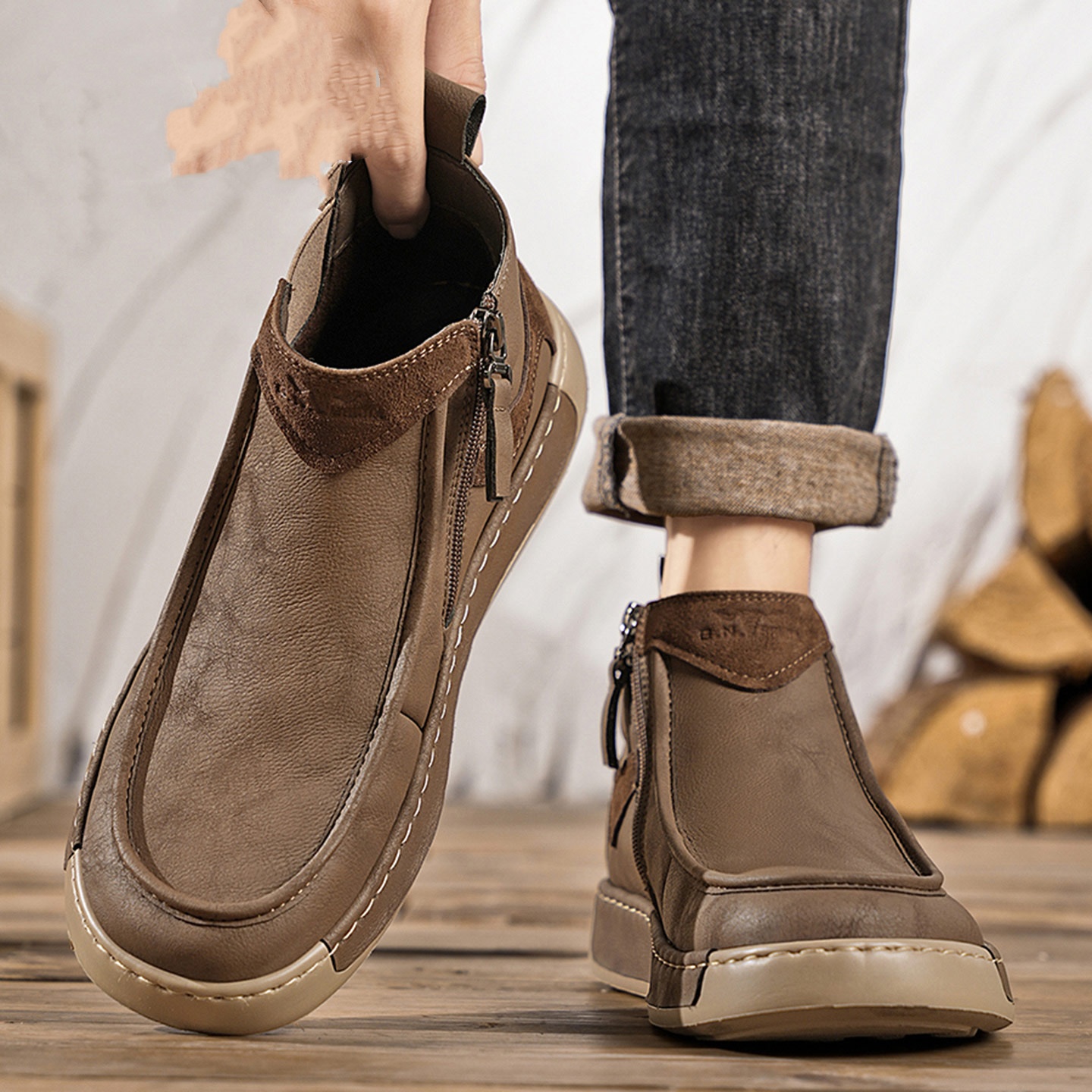 Autumn Side Zipper Vgenuine Leather Non-slip Work Shoes foto 4