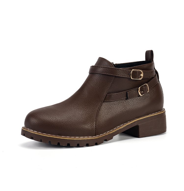 Low-heeled Leather Belt-buckle Plus-size Round-toe Ankle Boots foto 4