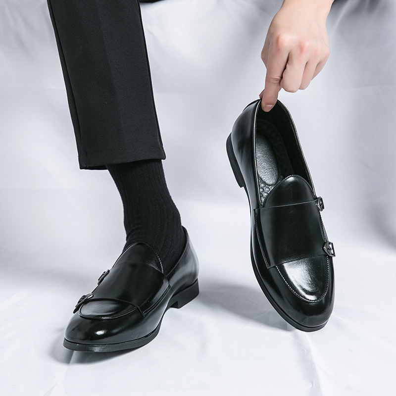Autumn Men's Leather Shoes Double Buckle New foto 3