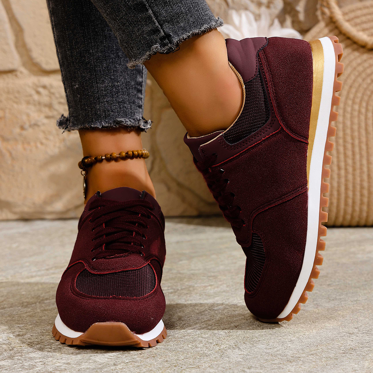 Women's Canvas Round Toe Shallow Mouth Lace-up Casual Shoes foto 4