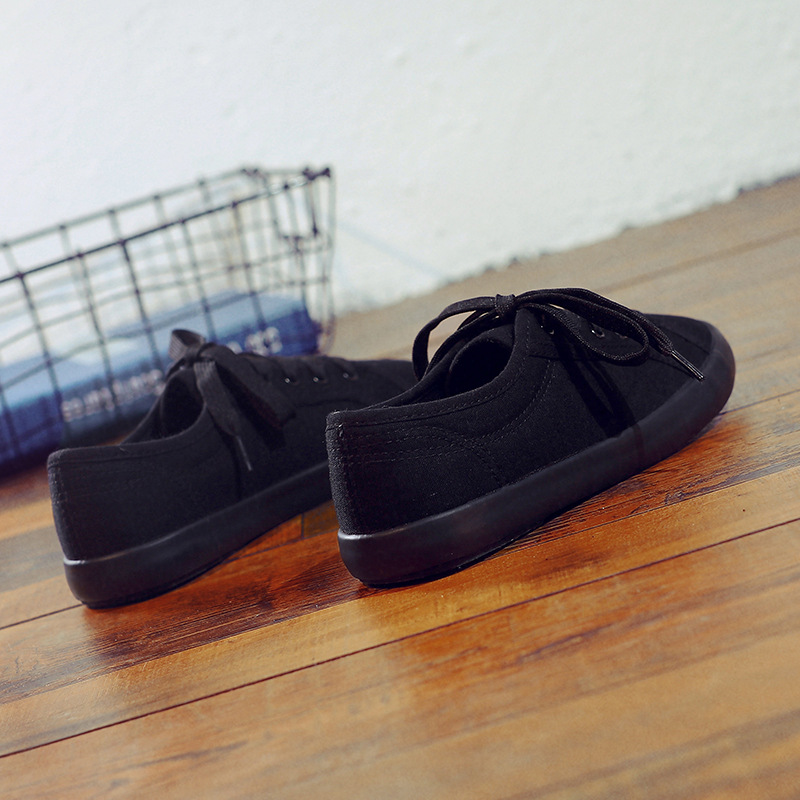 Korean Style All Black Slimming Versatile Pure Breathable Flat Work Shoes foto 4