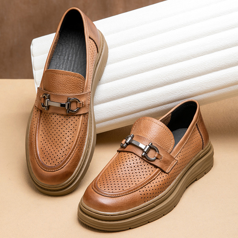 Leather Shoes Men's Summer Breathable Authentic Leather Hollow Out Men's Slip-on foto 4