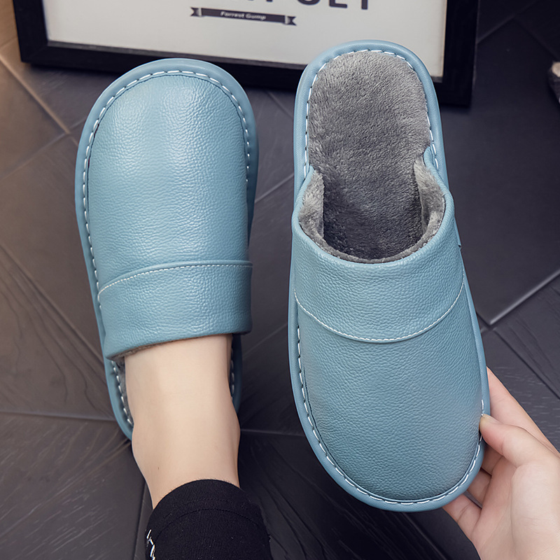 Genuine Leather Warm Household Cowhide Cotton Slippers foto 3