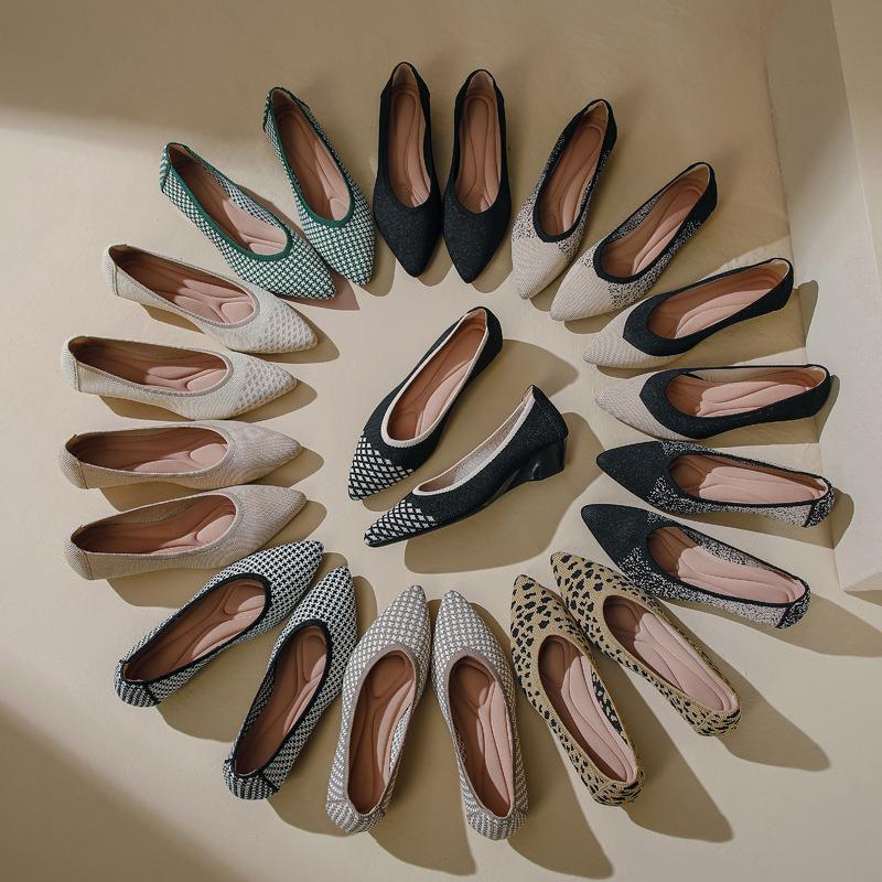 Soft Bottom Woven Pointed Toe Wedge Flyknit Pumps Breathable Flat Women's Shoes foto 4