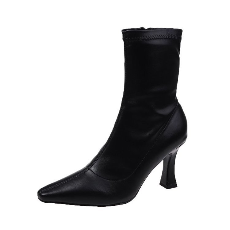 Womens Retro Mid-Calf Pointed-Toe Side-Zip Stiletto Boots foto 4