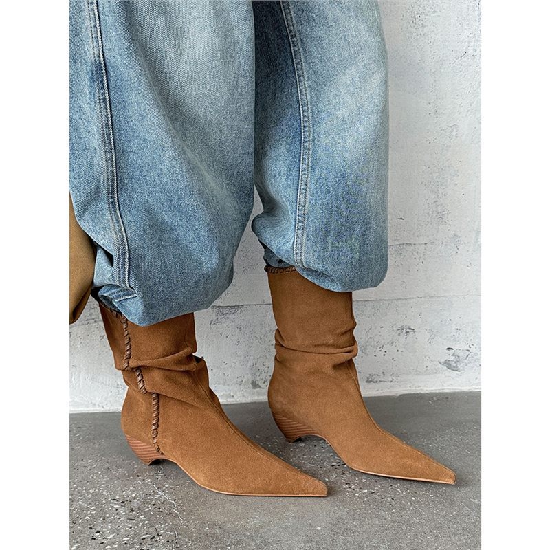 Pointed Toe Chunky Heel Brown Vintage Western Cowboy Boots foto 2