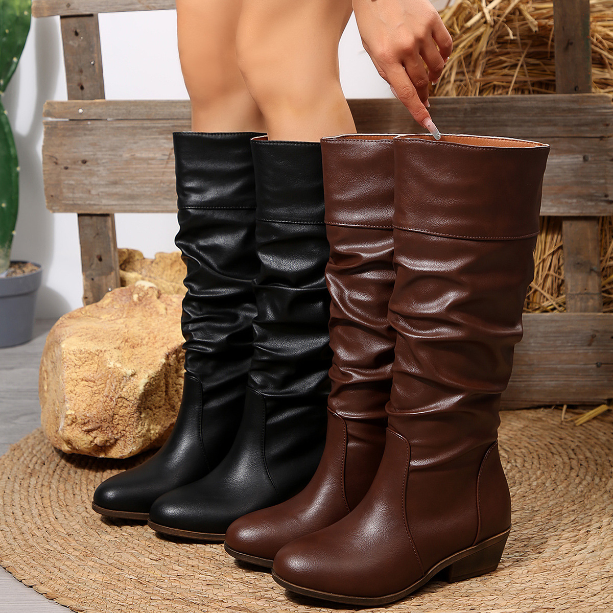 Foreign Trade Large Size Pleated High Leg Boot British Style Women foto 4