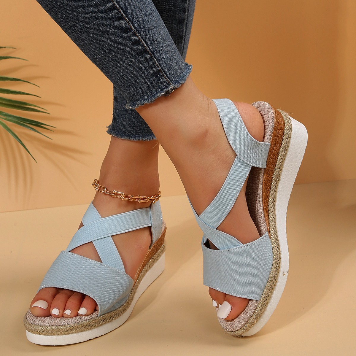 Plus Size Summer Hemp Rope Straw Woven Platform High Heel Open Toe Sandals foto 3
