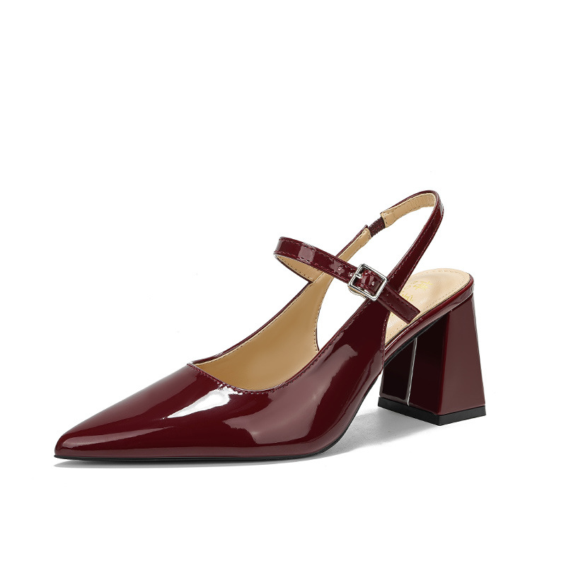 Retro Pointed Toe Women's High Heels Chunky Heel Sandals foto 2