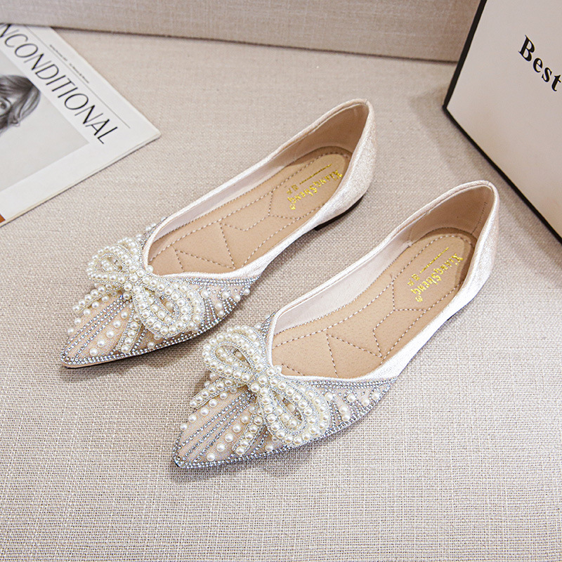 Pearl Rhinestone Bow Pointed Pumps Women foto 2