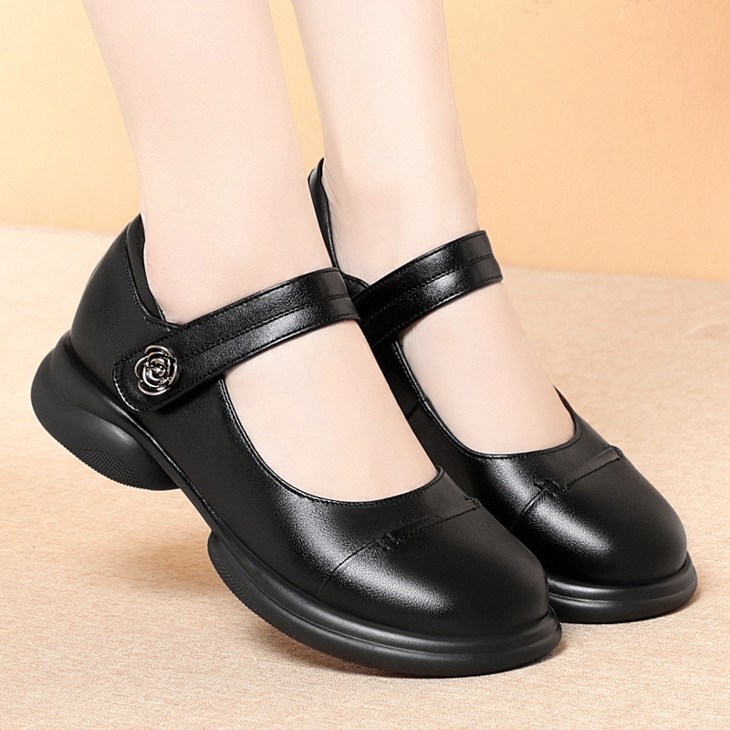Black Womens Dress Shoes Soft Leather Soft Sole Round-toe Flat Shoes foto 5