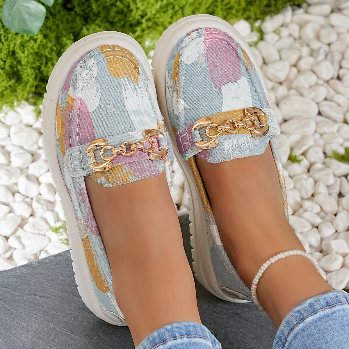 Womens Lightweight Casual Canvas Loafers With Lace-up Design And Color-block Detailing