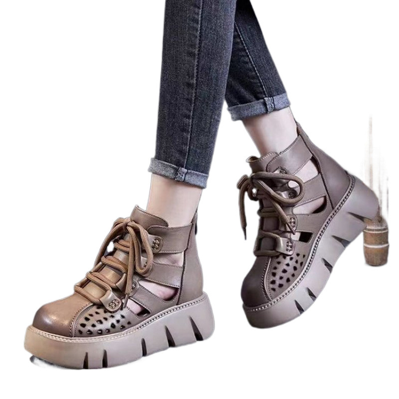 Women's Platform Sandals All-matching Hollow Hole Hole Shoes Fashion Soft Leather Cowhide Sandal Boots foto 3