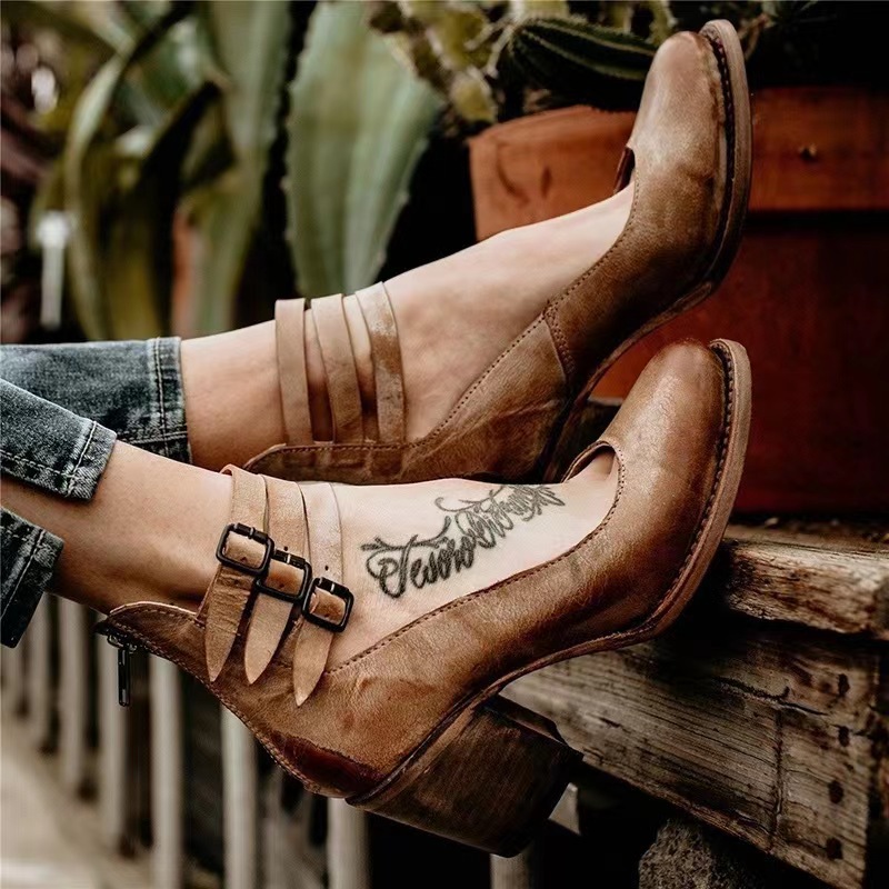 Women's High-top Low-cut Buckle Shoes With Back Zipper foto 5