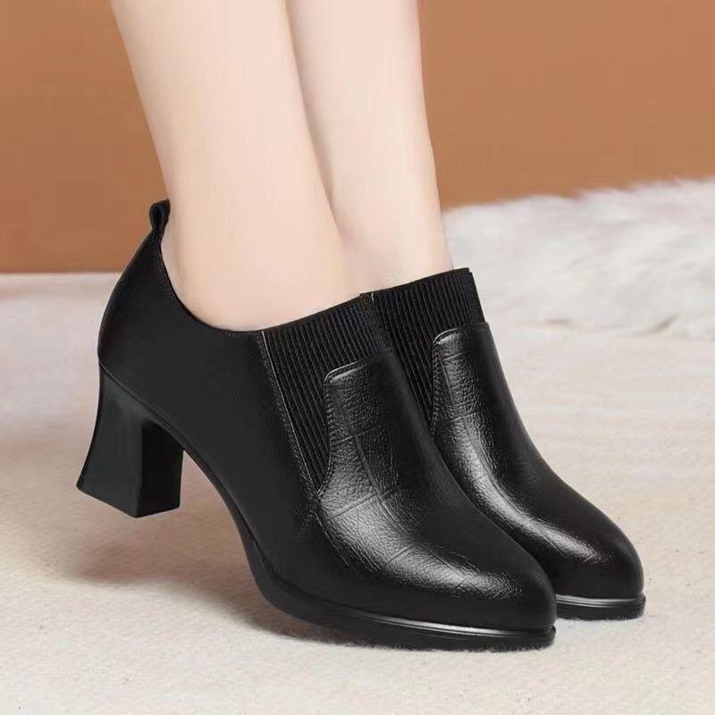 Womens Deep-toe Soft-leather Soft-soled High Heels foto 3