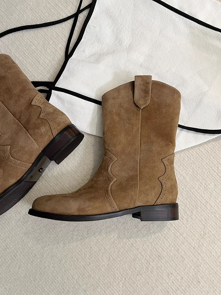 Womens Retro Three-Color Slip-On Ankle Boots foto 3