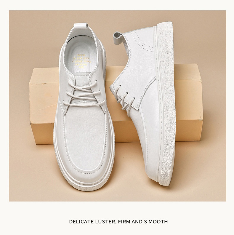 First Layer Cowhide Men's Casual Pumps Sole Leather Round Head Low-cut White Shoes foto 4