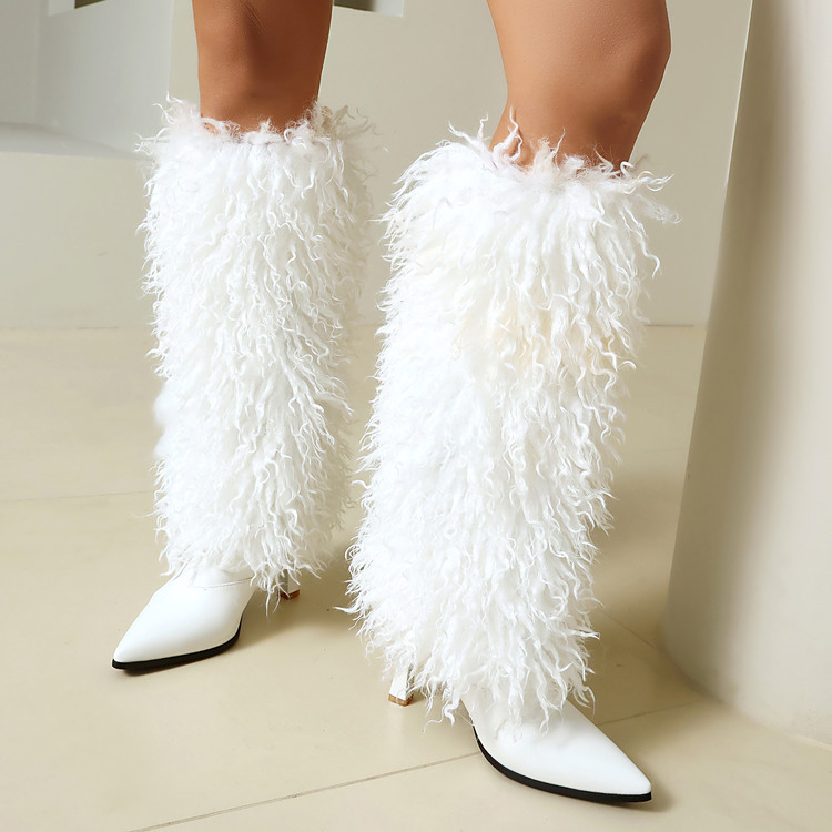 Womens Fashionable High-heeled Fuzzy Booties foto 3