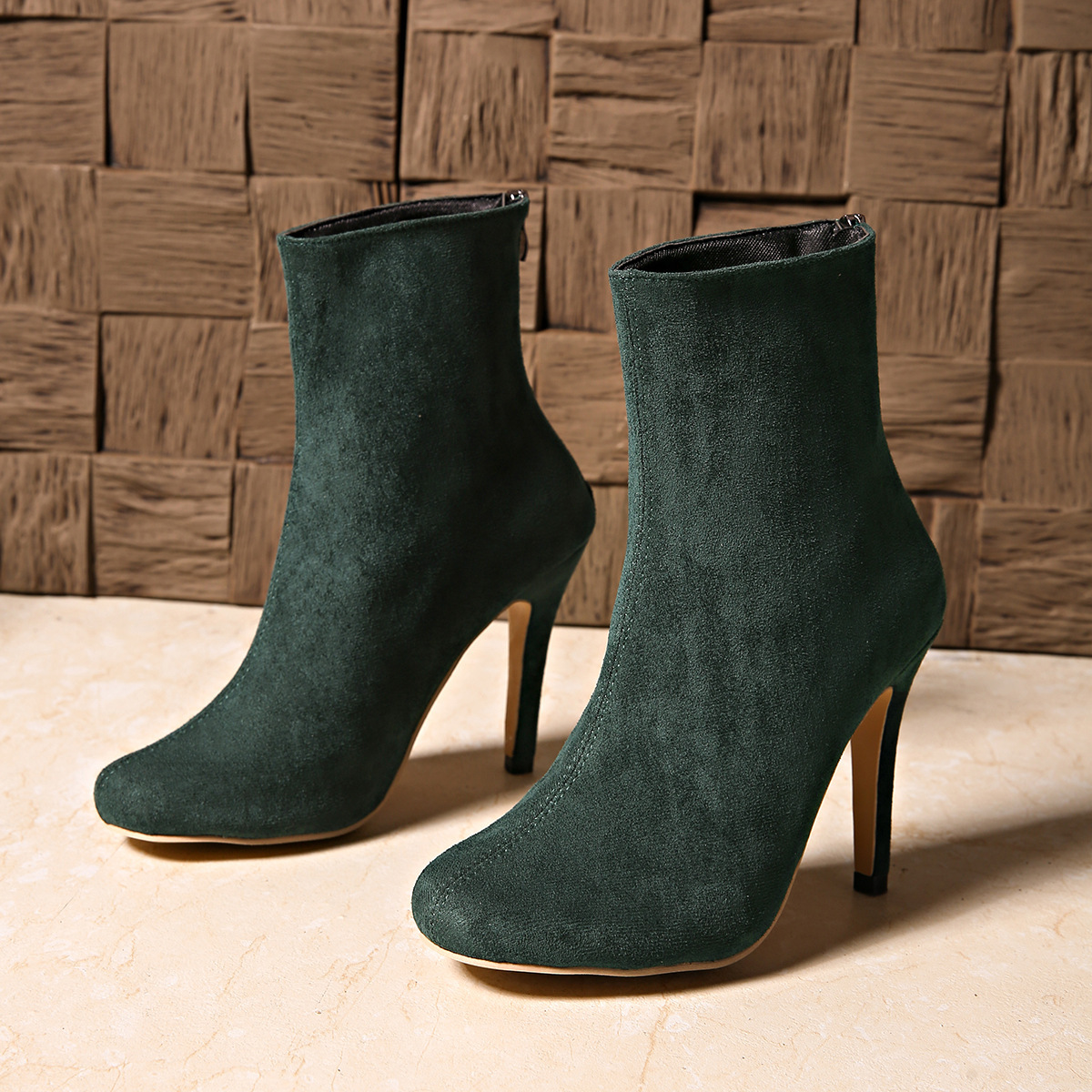 Womens Stylish Figure-flattering Suede High-heeled Ankle Boots foto 5