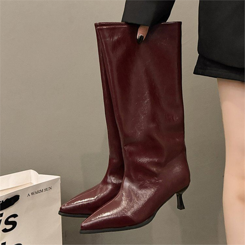 Women's Solid Color Fashion All-match Outer Wear High Tube Pointed Boots foto 4