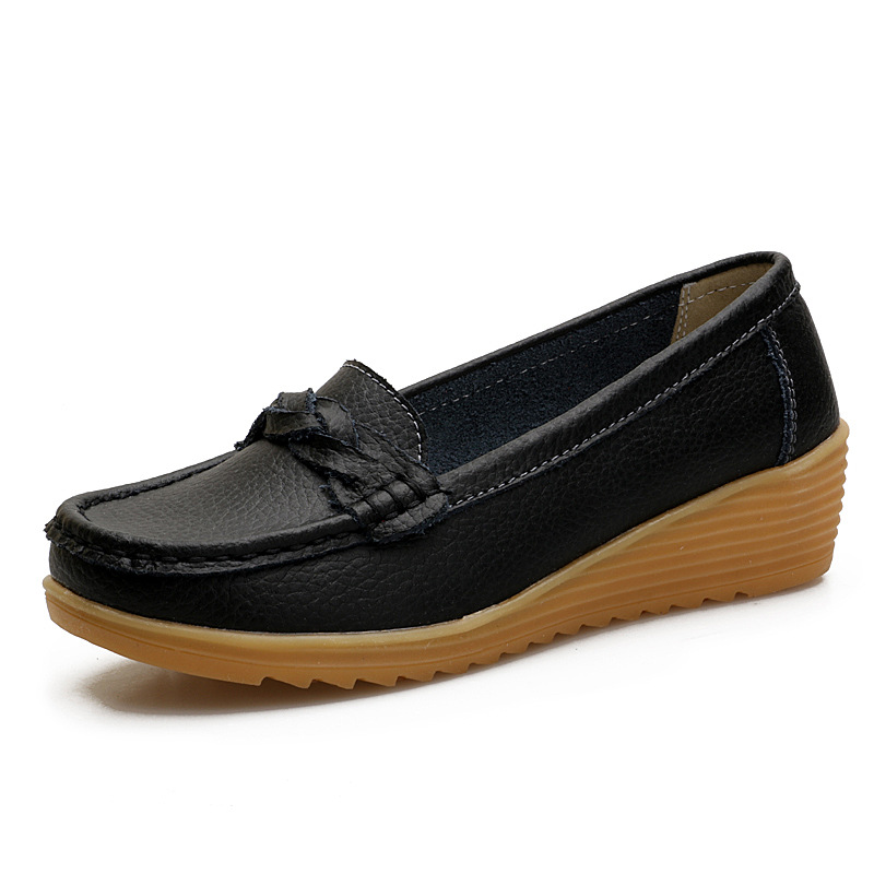 Women's Cowhide Gommino Soft Bottom Wedge Heels foto 2