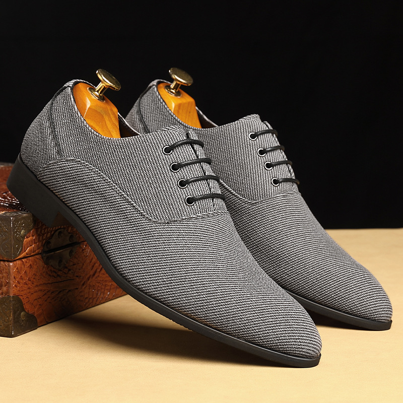Men's Casual Leather Shoes Denim Black Bridegroom Wedding Trendy Shoes foto 5