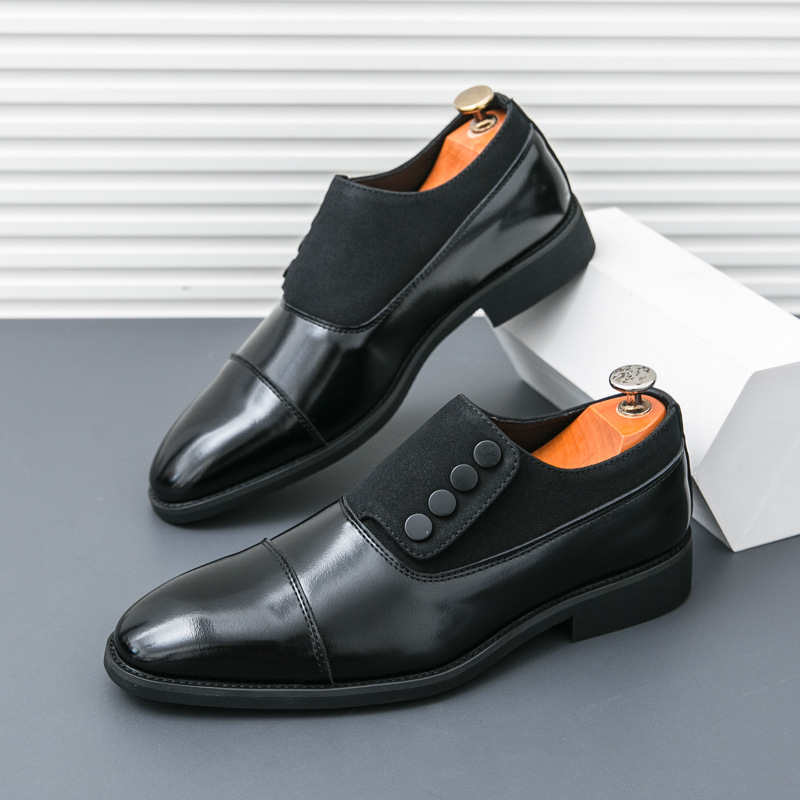 Low Top Pointed Round Toe Button Leather Shoes Men Slip-on foto 5
