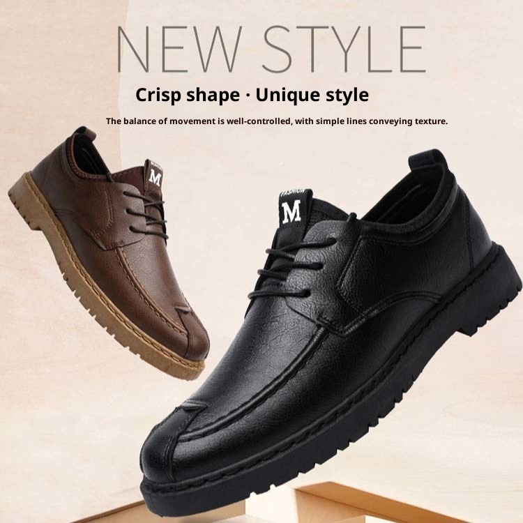 Men's Casual Lace-up Commuter Trendy Leather Shoes foto 3