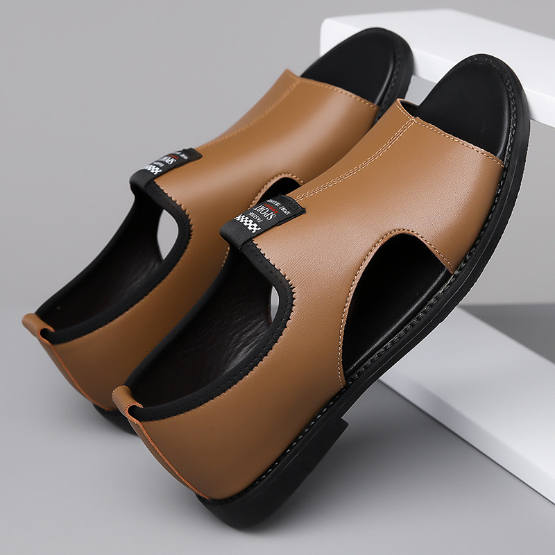 Breathable Men's Hole Shoes Casual Soft Bottom Delivery Rome Leather Sandals foto 3