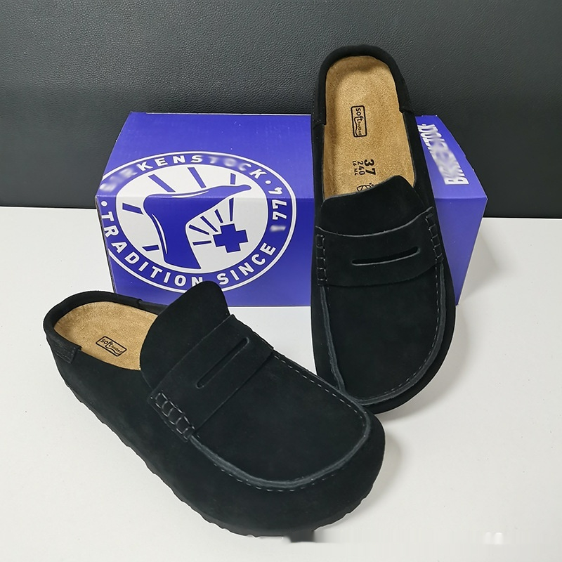 Cowhide Retro Closed Toe Half Slippers Mule Platform Casual Shoes Men And Women Same Style foto 4